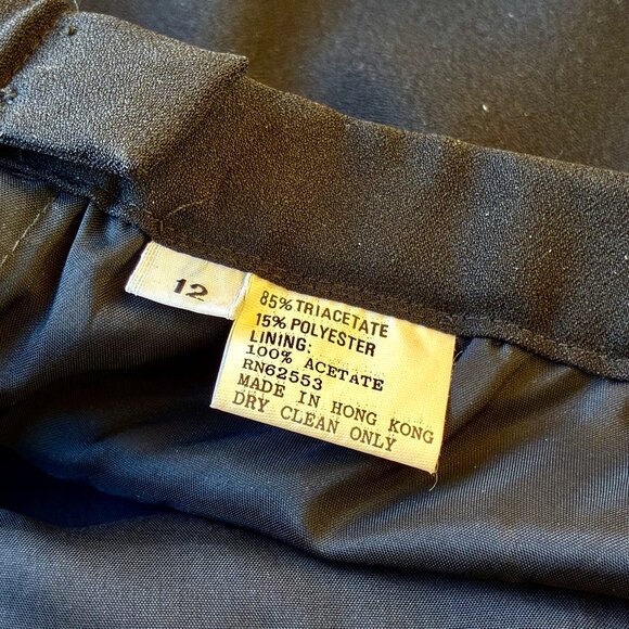 Vintage 80's Long Maxi Black Skirt Made in Hong Kong Deep Slit Lined Womens 12 - Picture 6 of 14